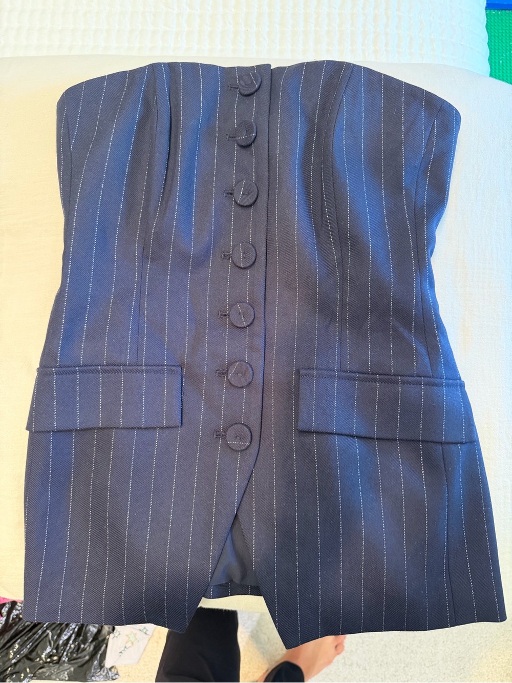 Favorite Daughter Phoebe bustier Navy Pinstripe Strapless Blazer Vest